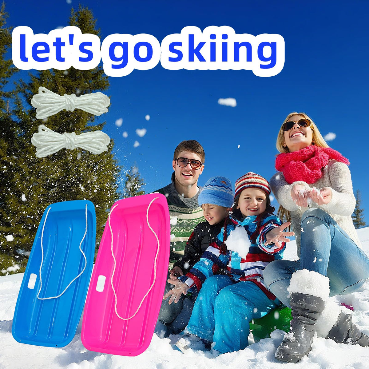 35 Inch 2-Person Plastic Snow Sled with Pull Rope J4143