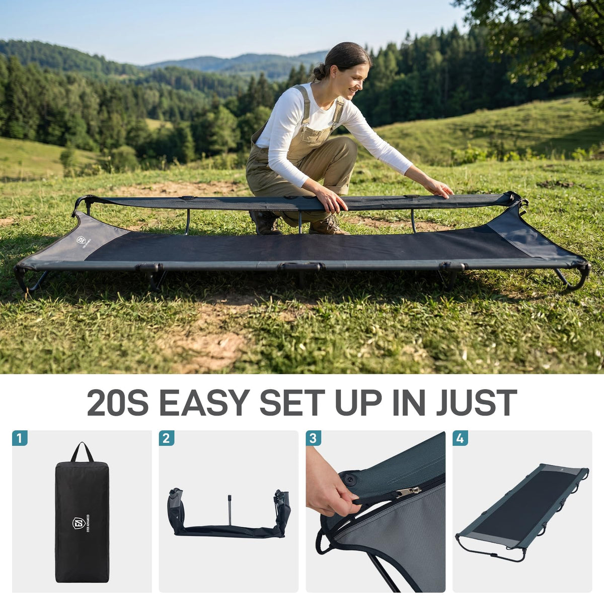 Ultralight Aluminum Camping Cot, Black T77301
