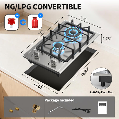 2 Burner Propane Gas Cooktop Stainless Steel L843