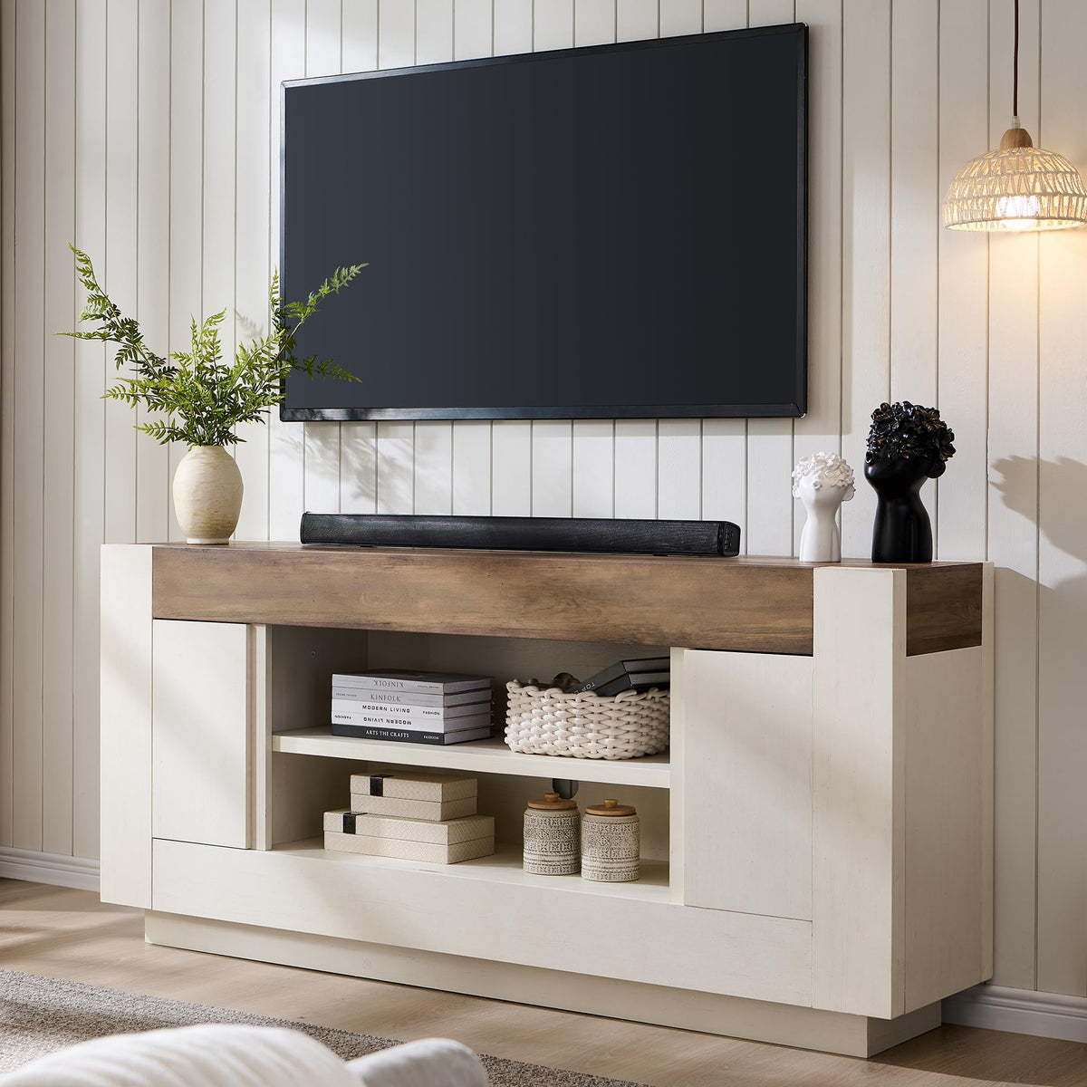 70" Antique White TV Stand C5249
