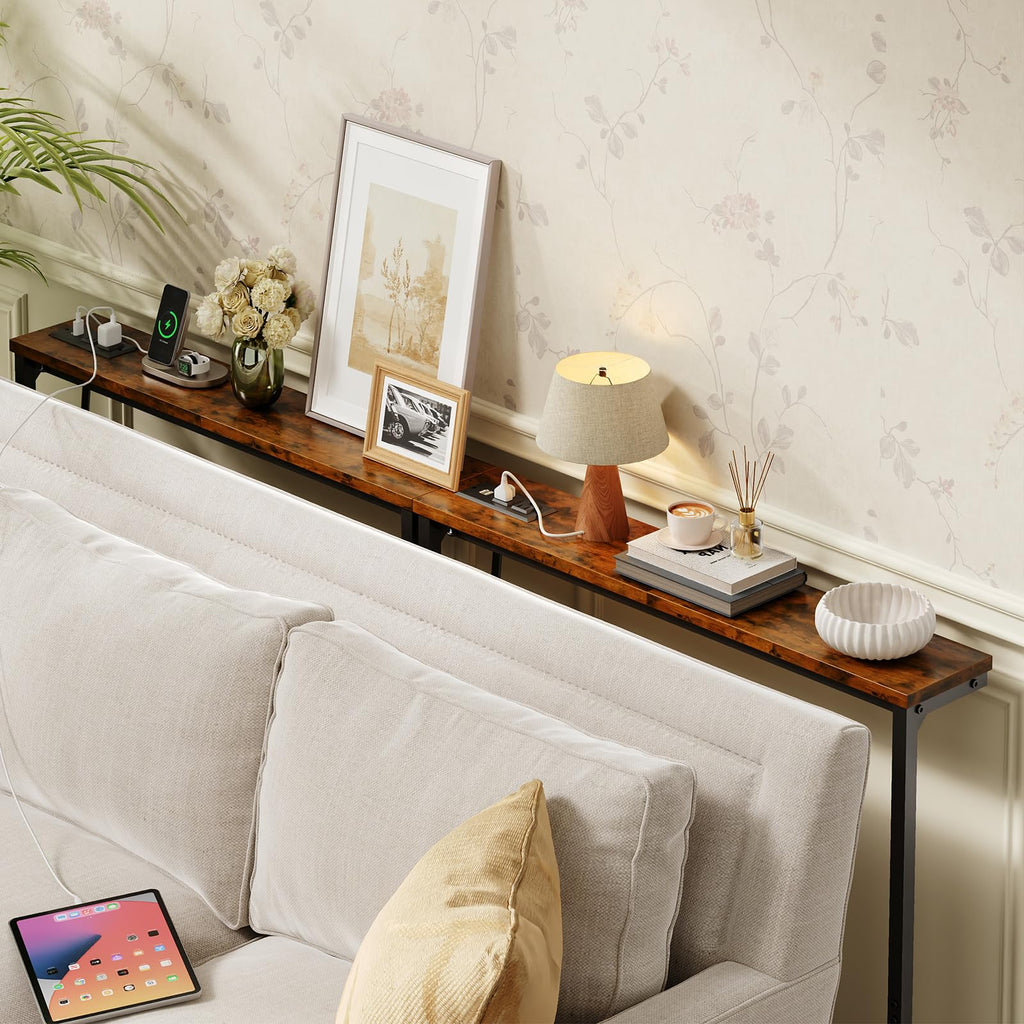 63 Inch Narrow Console Table with 2 Power Outlets O98606