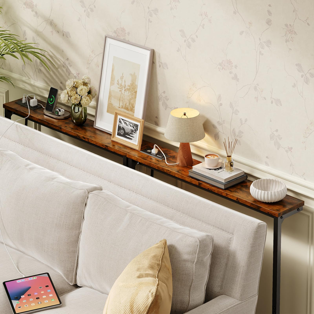 63 Inch Narrow Console Table with 2 Power Outlets O98606