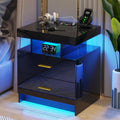 Black LED Nightstand with USB Type-C Charging A3688