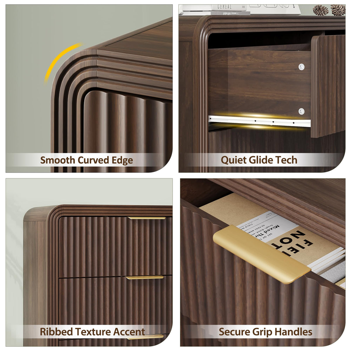 47" Walnut Fluted 6-Drawer Dresser T4429