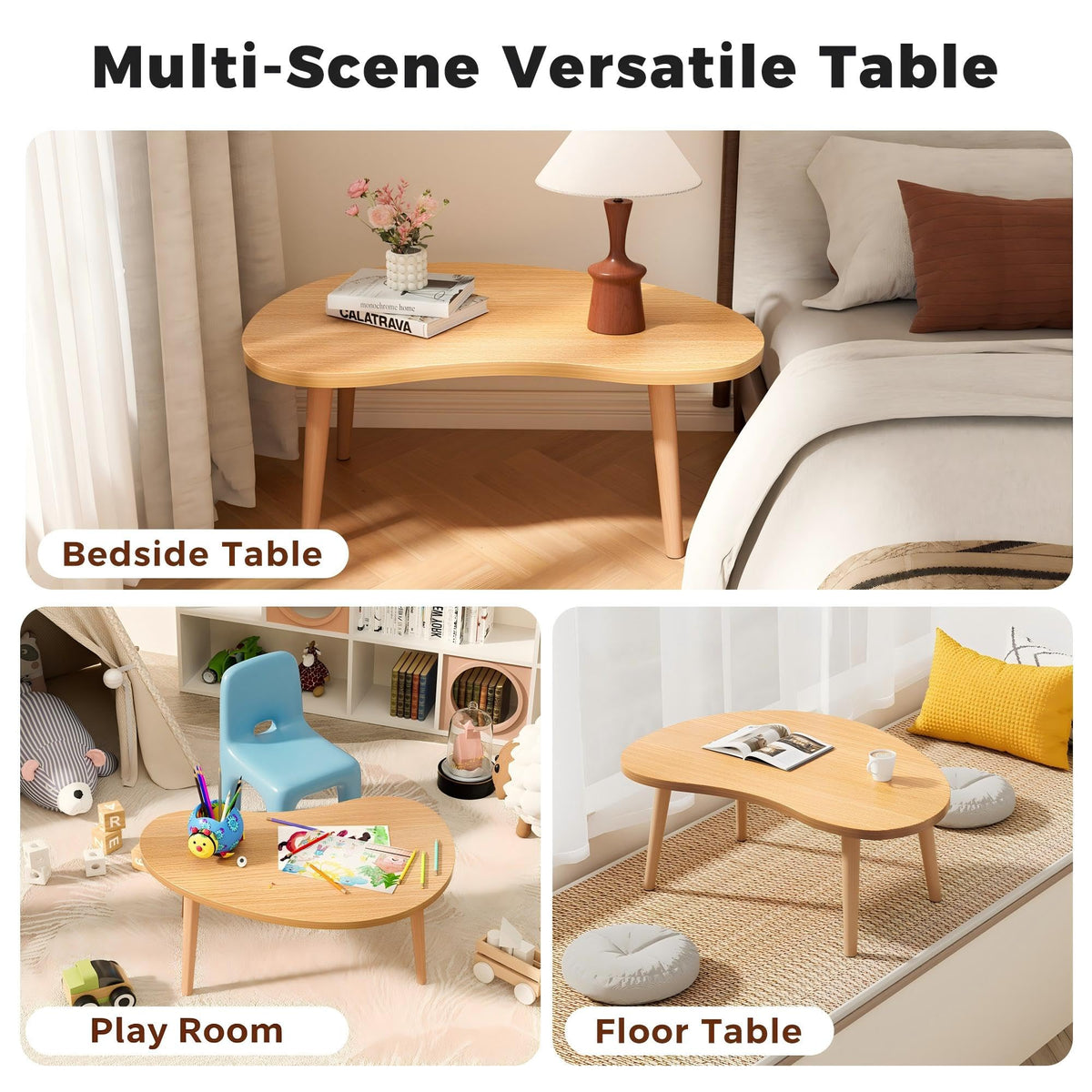 Low Oval Japanese Floor Coffee Table with Solid Wood Legs B952605