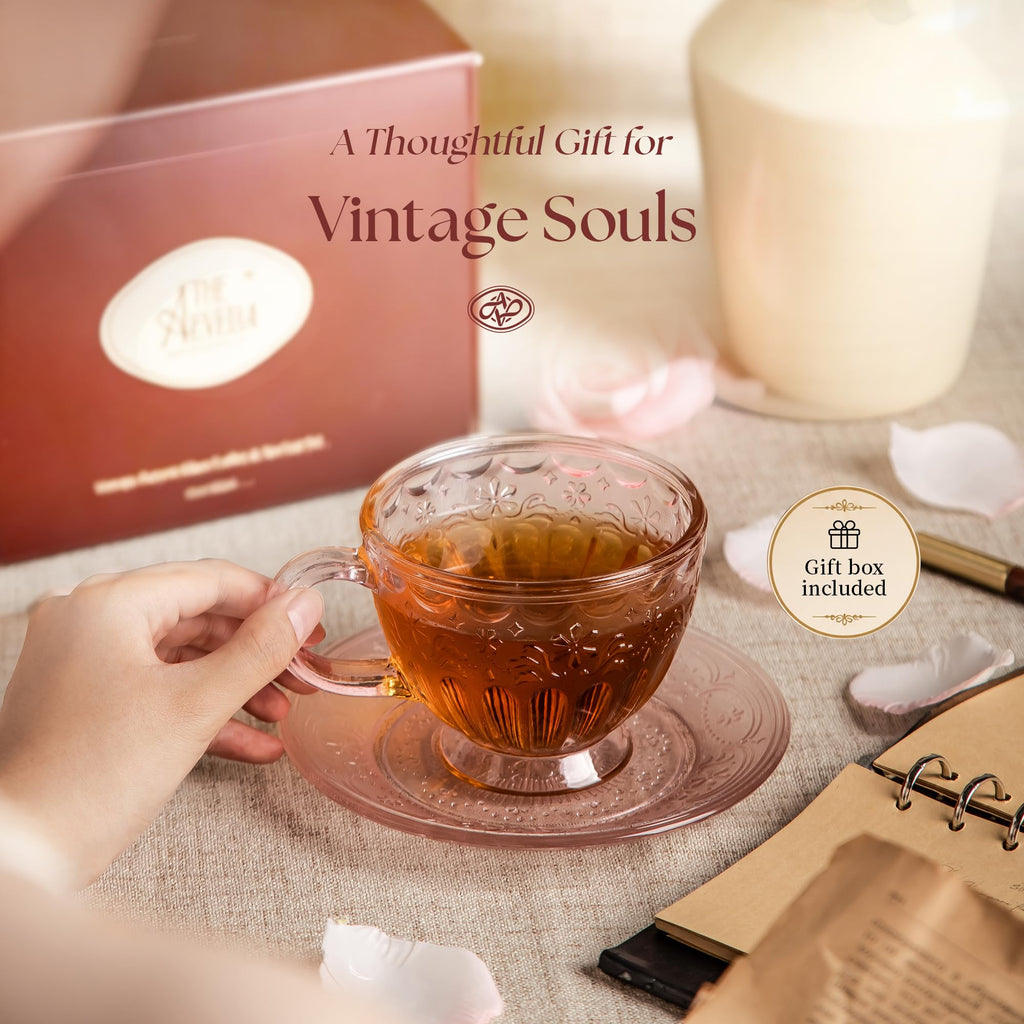 Glass Tea Cup and Saucer Set, 12 oz E926876