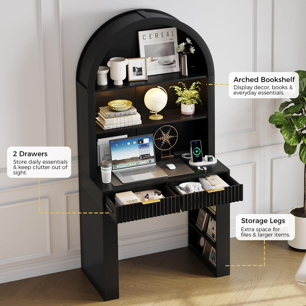 35.4" Arched Writing Desk with Hutch & Power Outlet N54391