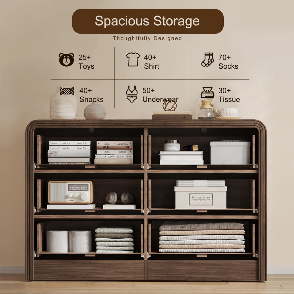 47" Walnut Fluted 6-Drawer Dresser T4429
