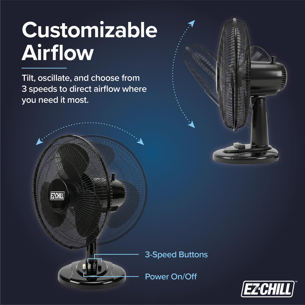 16" 3-Speed Oscillating Table Fan Black T25813