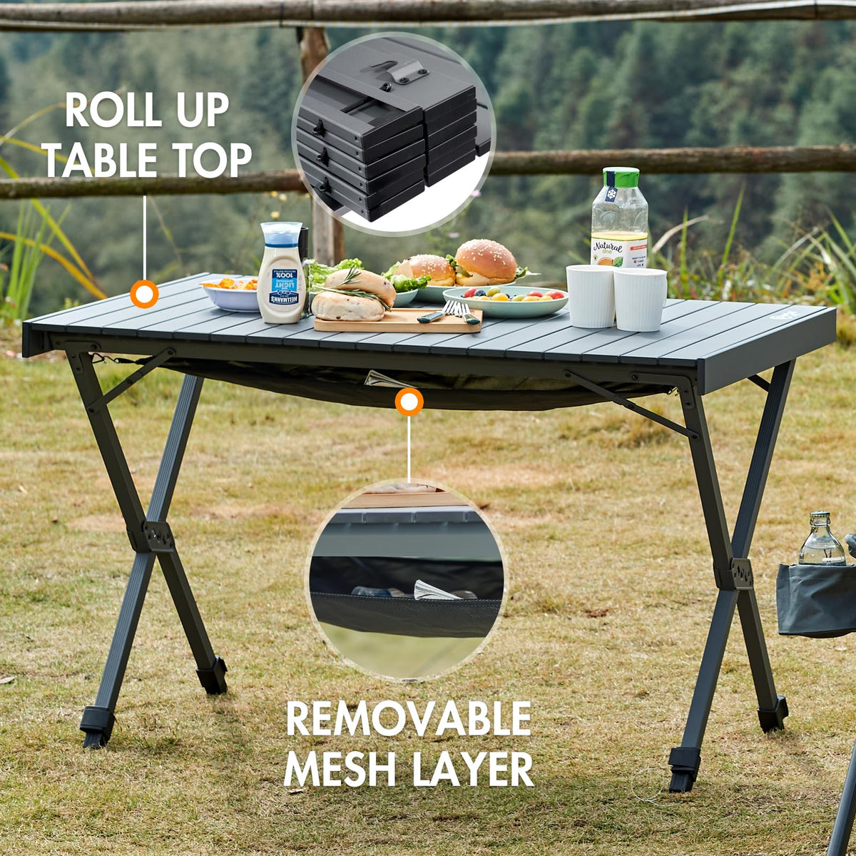 Folding Camping Table with Adjustable Height, Aluminum, Dark Gray S864