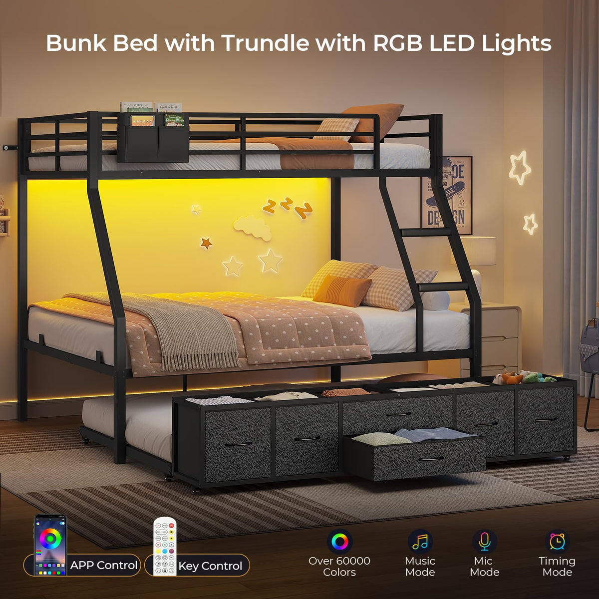 Twin Over Full Bunk Bed with Trundle and 6 Storage Drawers X255285