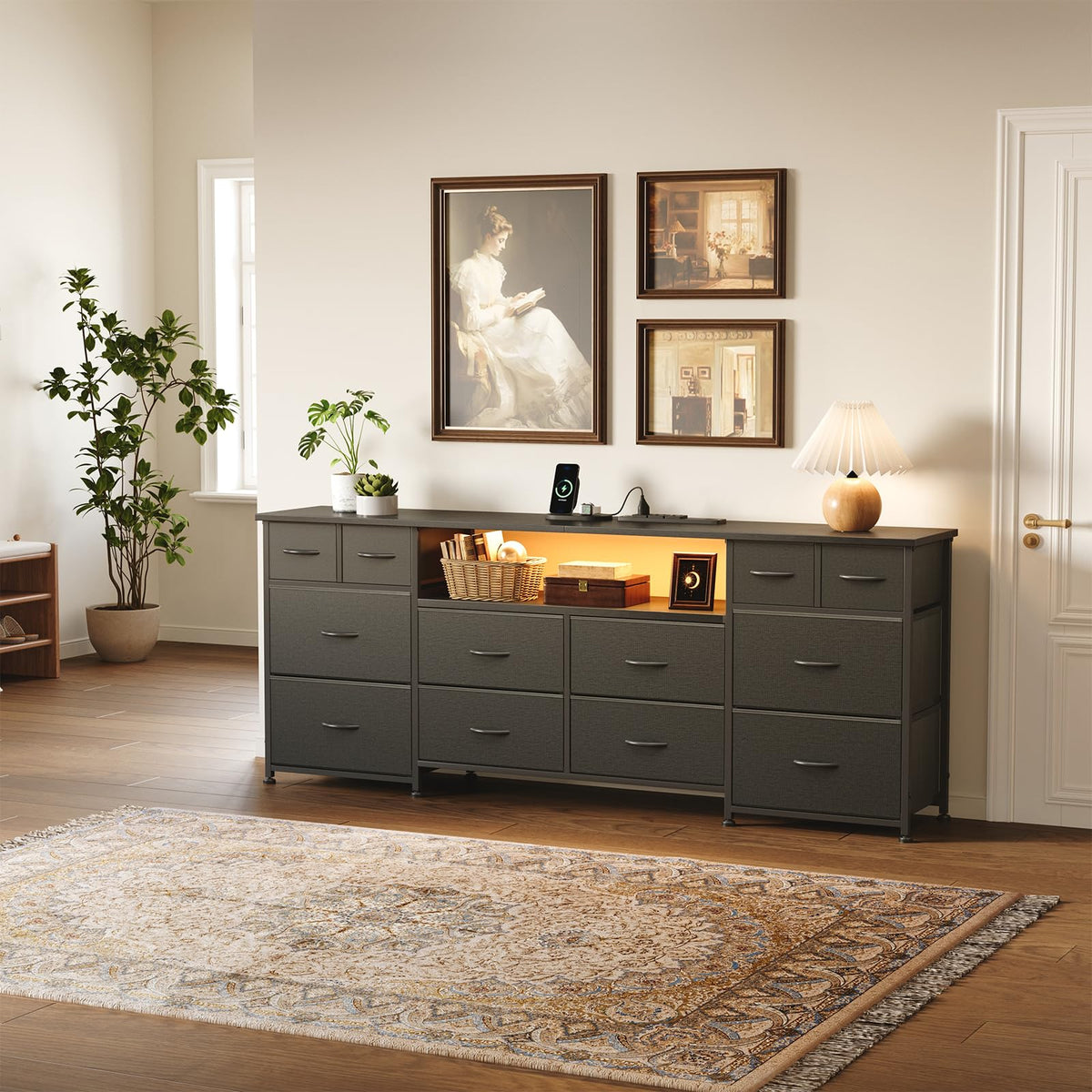 63 Inch 12 Drawer Black Dresser Q12137