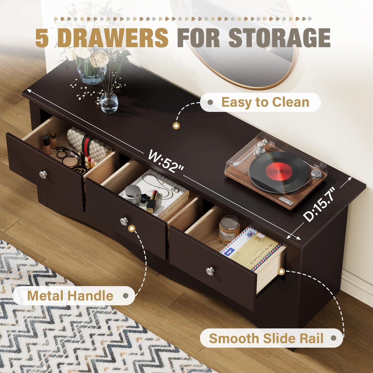 Brown 5 Drawer Dresser Z22462