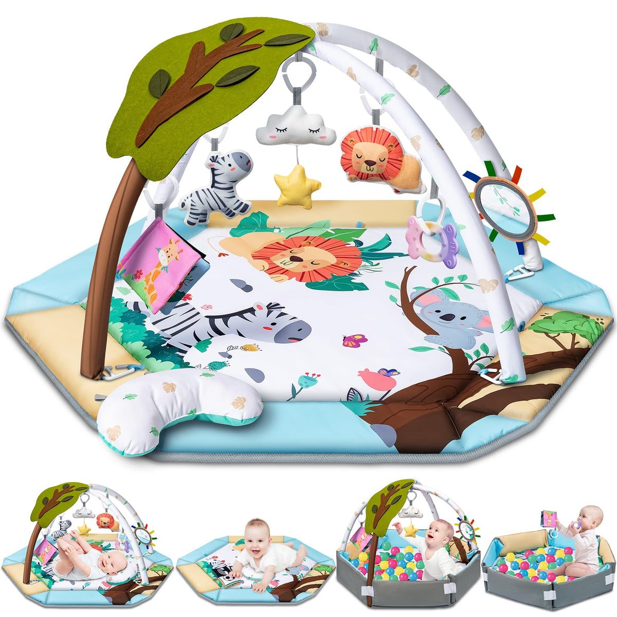 8-in-1 Tummy Time Play Mat & Ball Pit with 6 Toys R61204