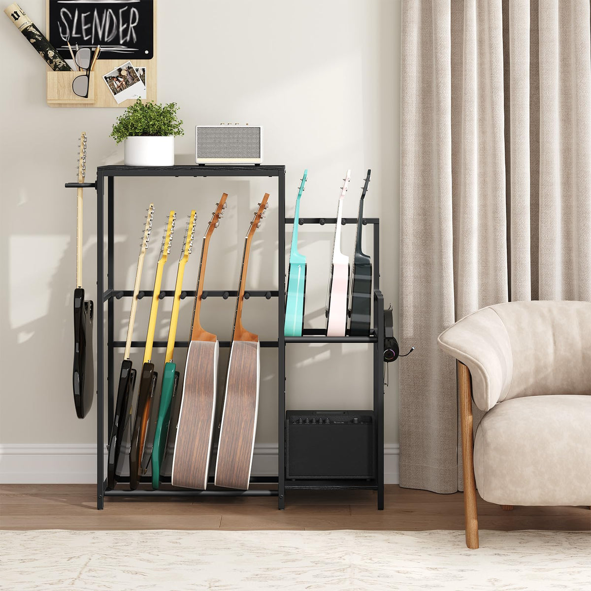 Guitar Stand, Multi-Guitar Rack, AMP Stand, Record Rack O9732