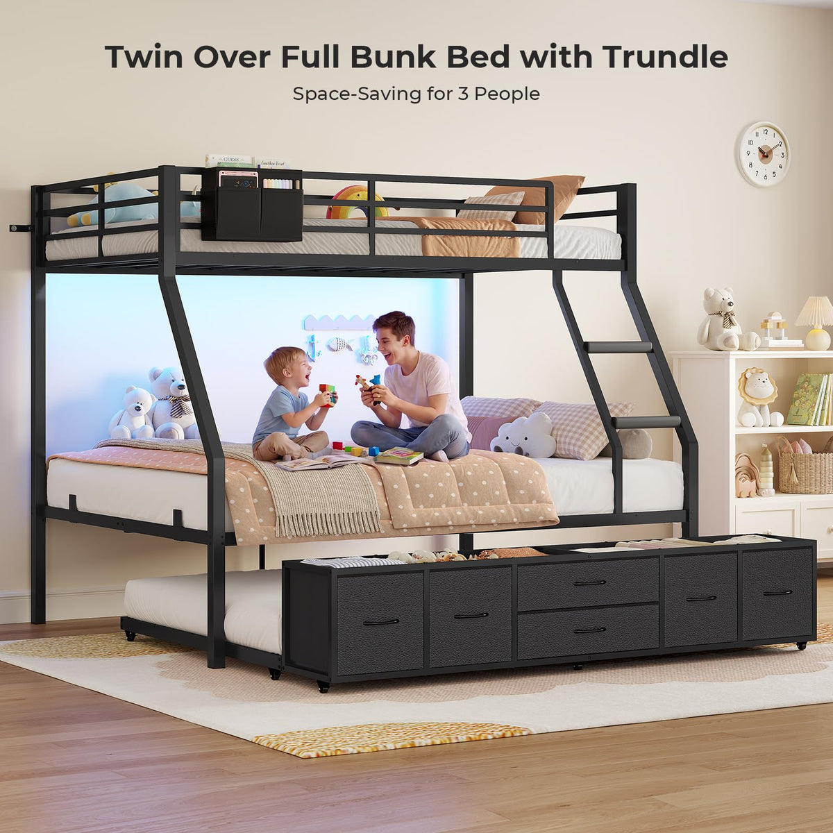 Twin Over Full Bunk Bed with Trundle and 6 Storage Drawers X255285