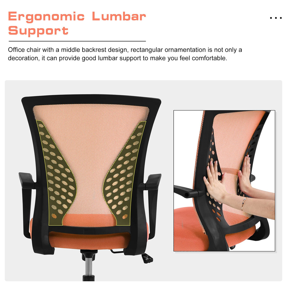 Orange Mesh Ergonomic Office Chair with Lumbar Support H71796