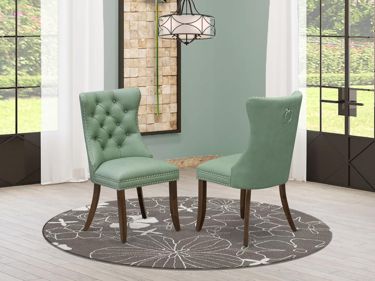 Set of 2 Willow Green Faux Leather Parson Dining Chairs O8838