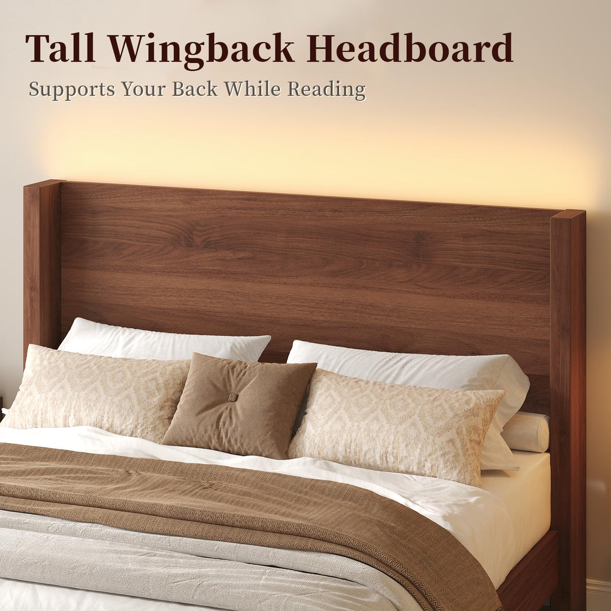 Full Size Wood Platform Bed with Headboard and Footboard D73718