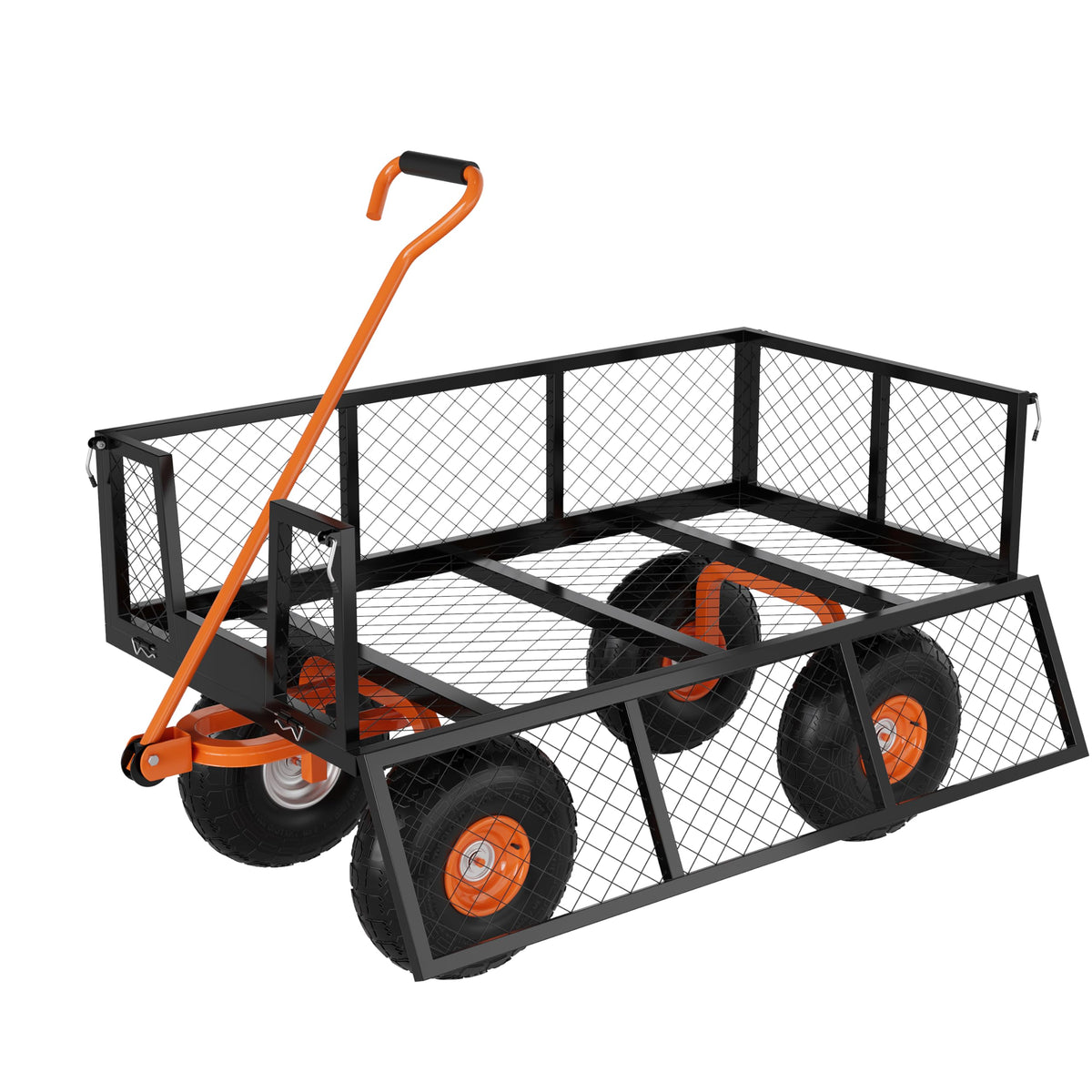 Heavy Duty Steel Garden Cart 900 LBS Capacity 3 in 1 Pullable Wagon with 10 in Wheels Z47256