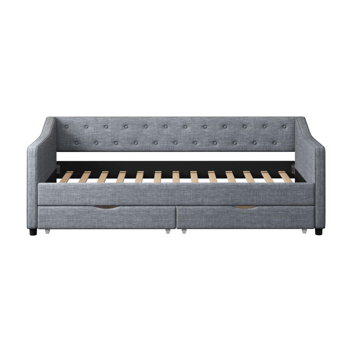 Twin Size Light Grey Linen Upholstered Wood Daybed with Two Drawers S1866