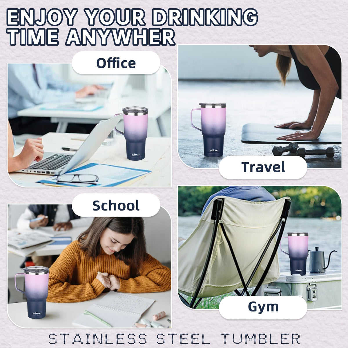 20 oz Insulated Stainless Steel Travel Mug with Handle Lid and Straw N7106