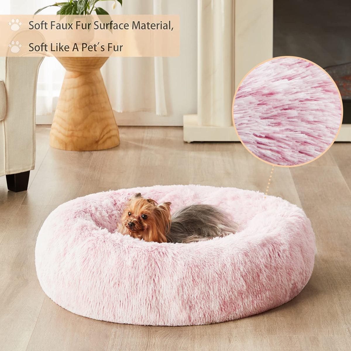 Pink Round Calming Dog Bed J791