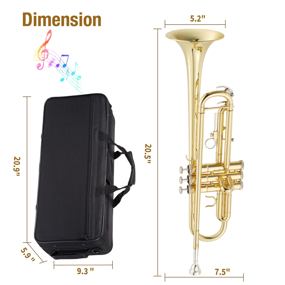 Gold Lacquer Brass Trumpet with Hard Case Y2280