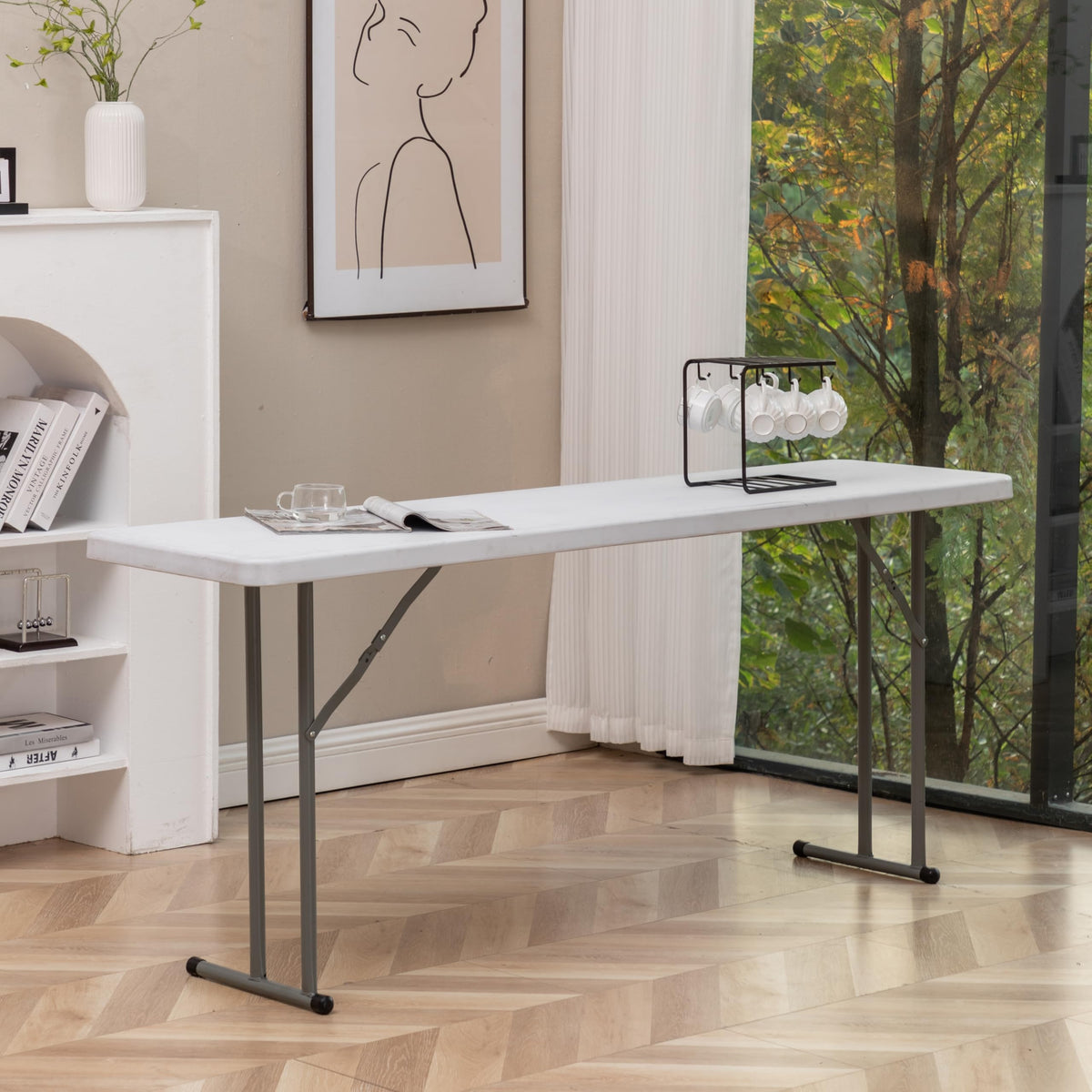 White Plastic Folding Table Set of 2 T381208