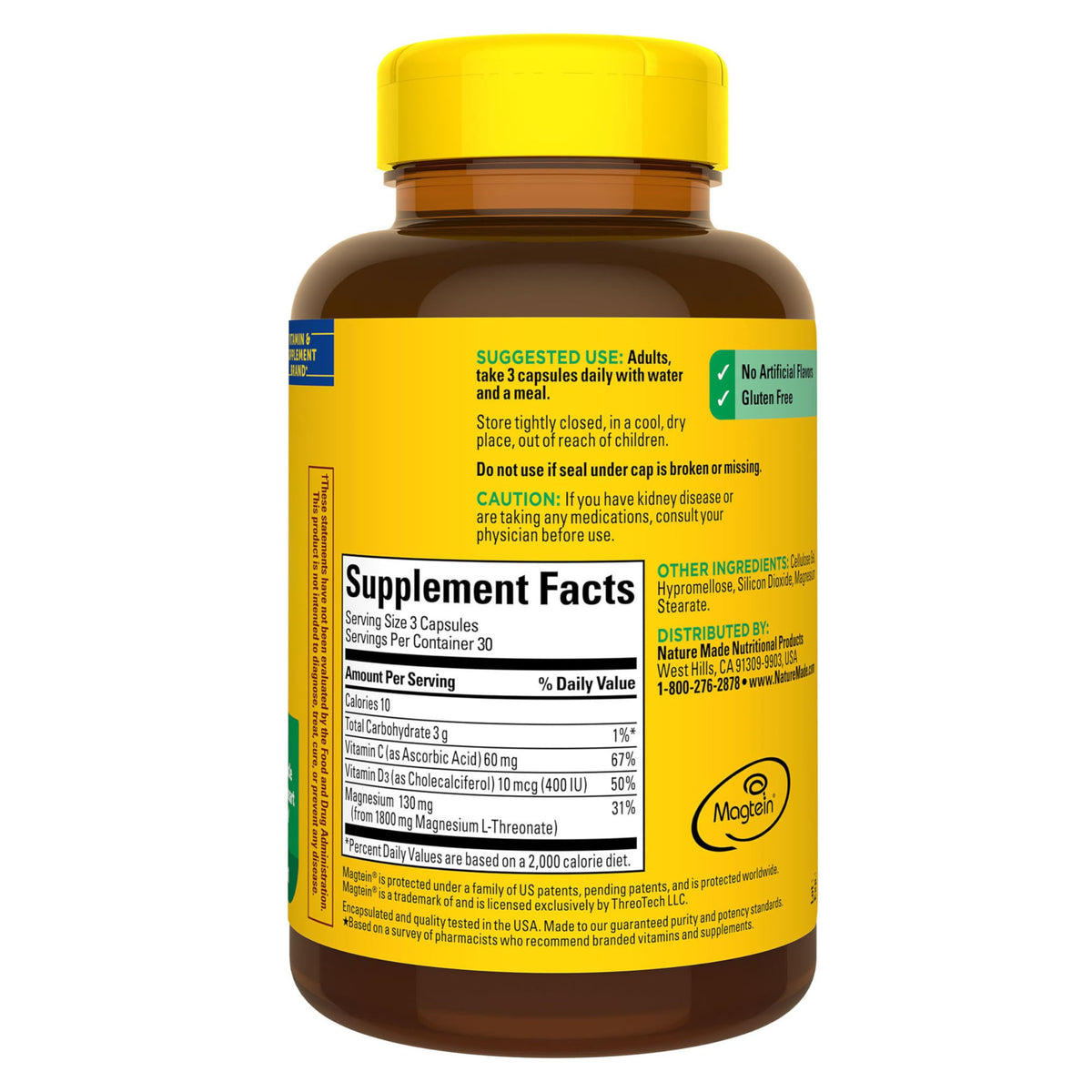 Magnesium L-Threonate with Vitamin C & Vitamin D3, 90 Capsules F297
