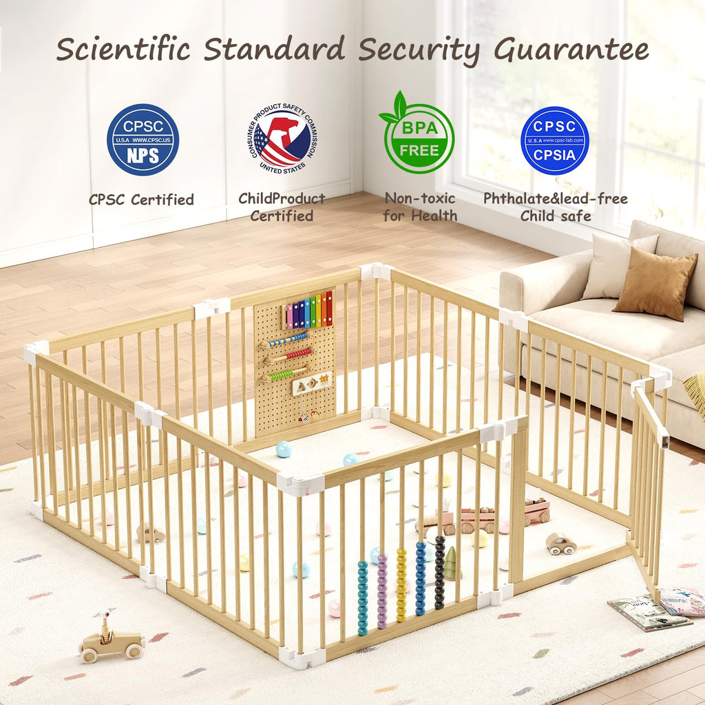 Foldable Wooden Baby Playpen with Locking Gate K40486