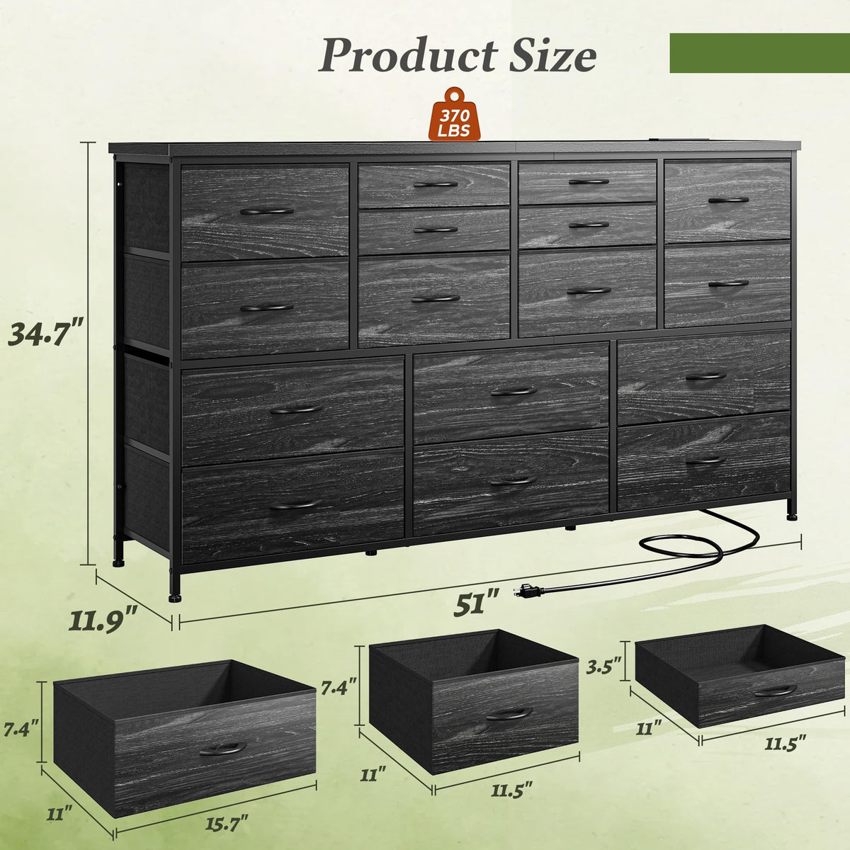 Black Dresser with 16 Fabric Drawers R2201