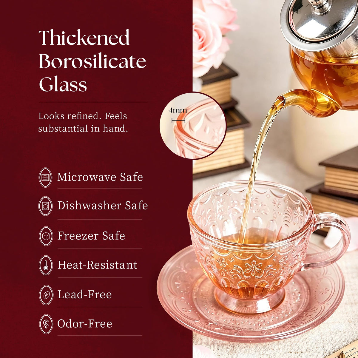 Glass Tea Cup and Saucer Set, 12 oz E926876