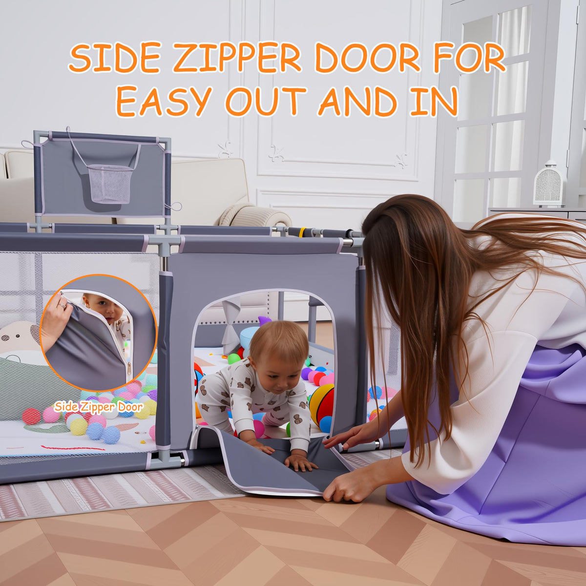 Baby Playpen with Mat, Ocean Balls, Hanging Pocket, Basketball Hoop K820