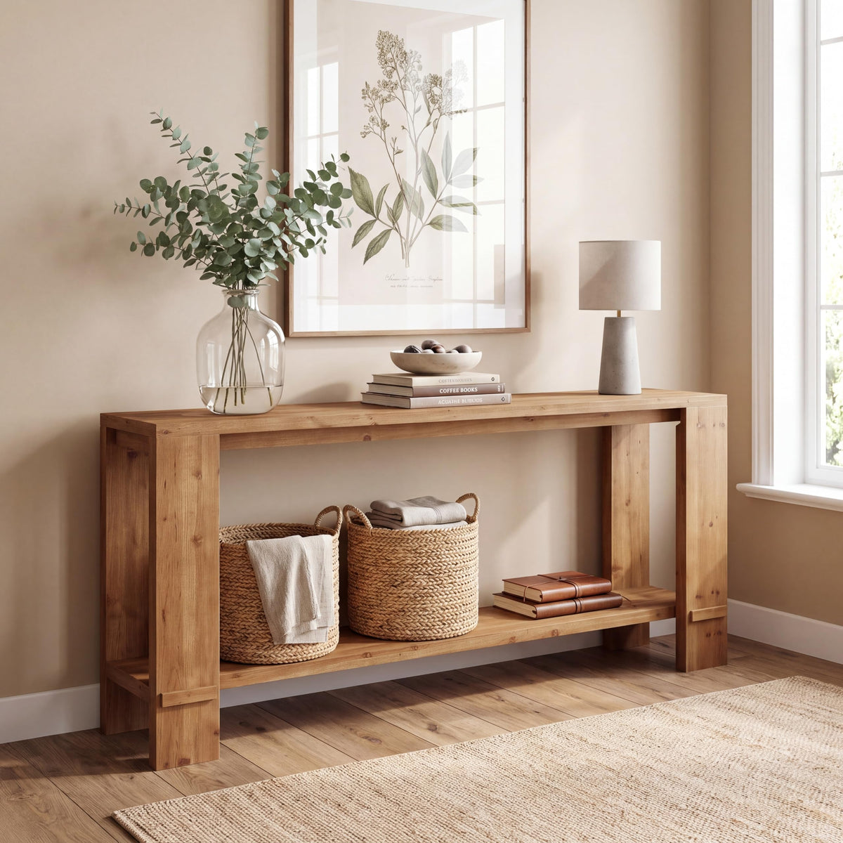 71" Solid Wood Console Table with Storage Y2922