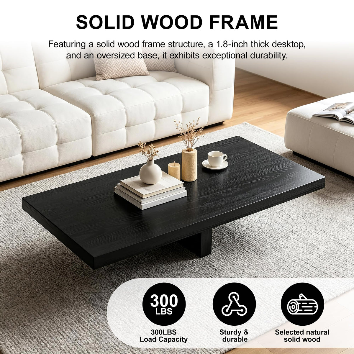 Large Square Solid Wood Natural Rustic Coffee Table B419