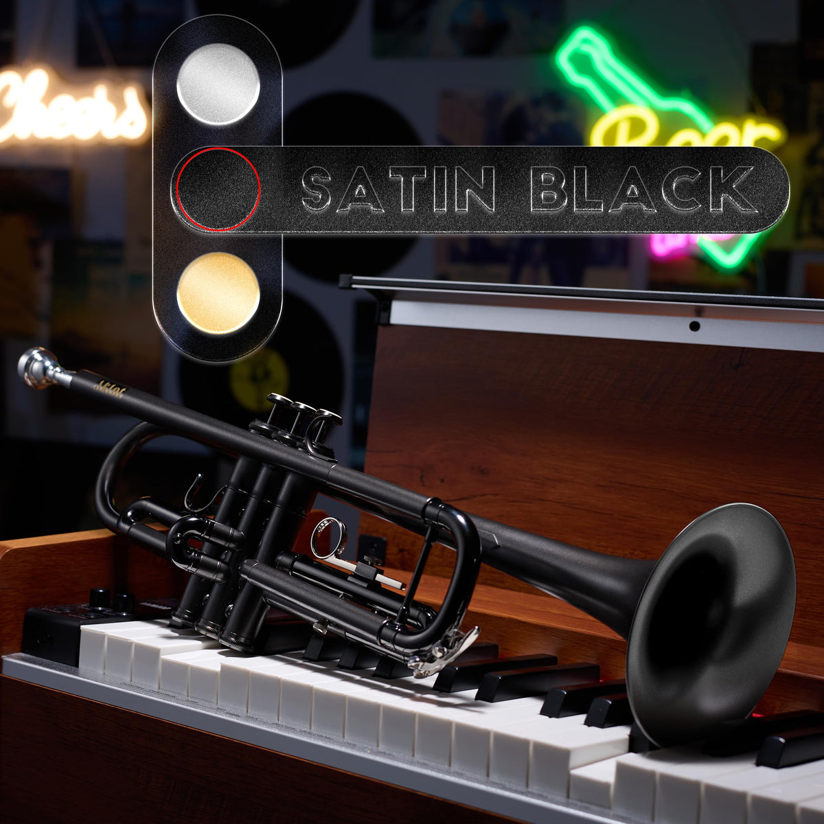 Satin Black Bb Trumpet with Hard Case J633