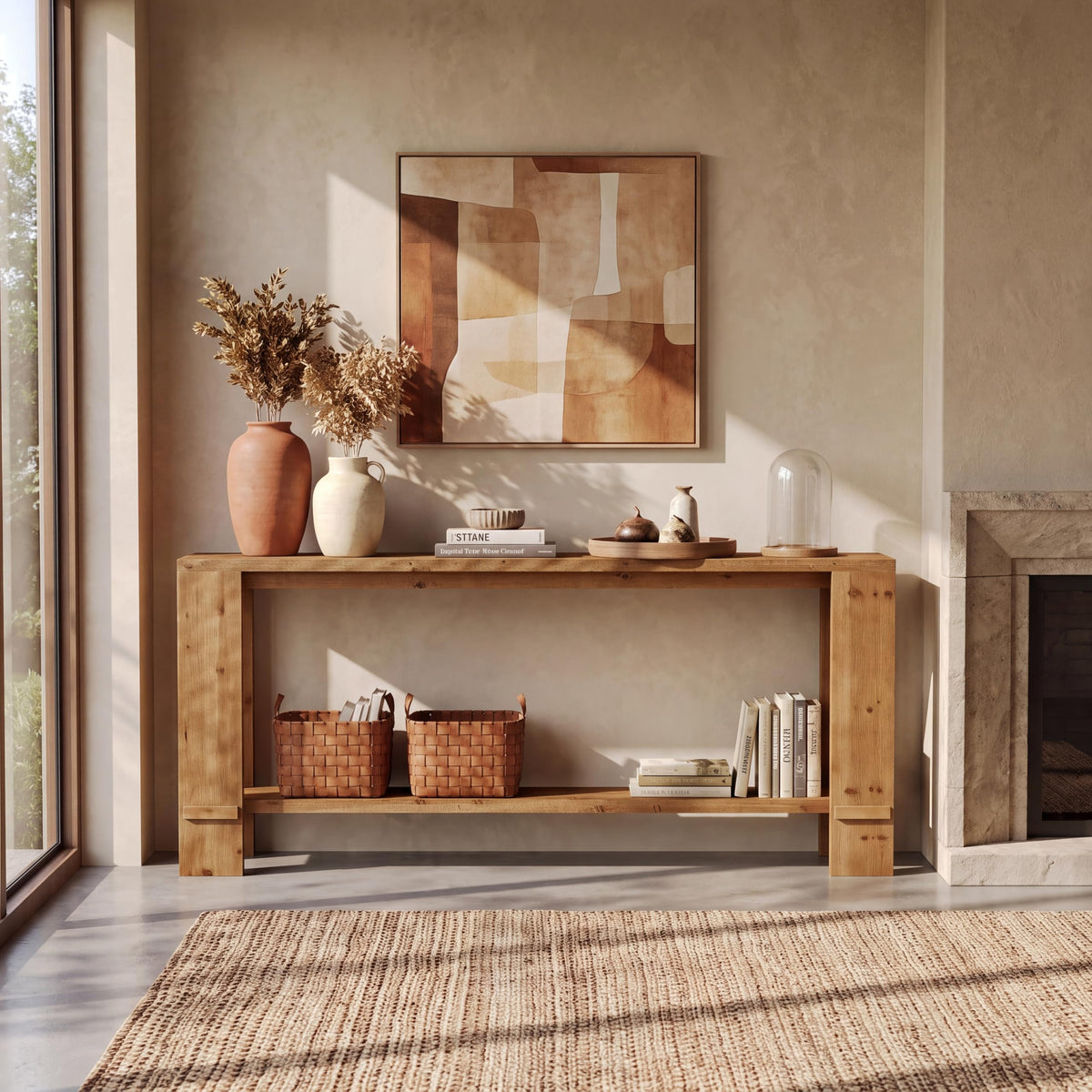 71" Solid Wood Console Table with Storage Y2922