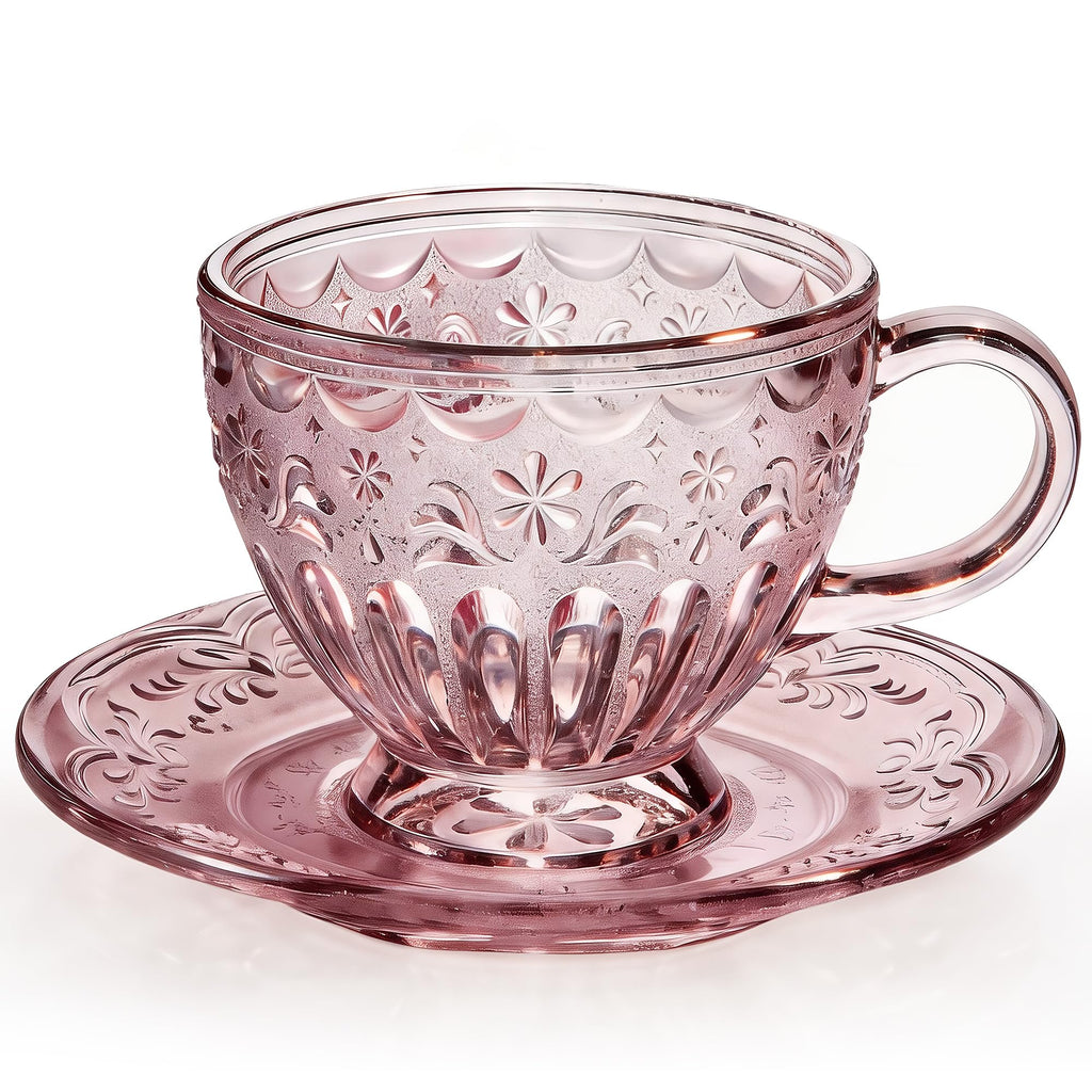 Glass Tea Cup and Saucer Set, 12 oz E926876