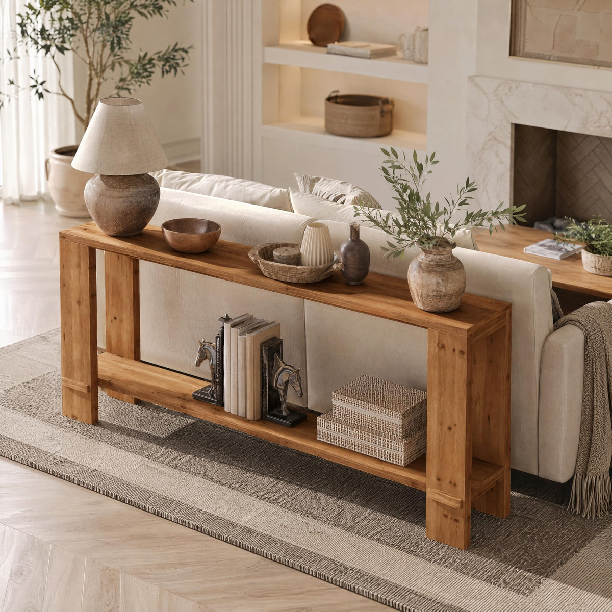 71" Solid Wood Console Table with Storage Y2922