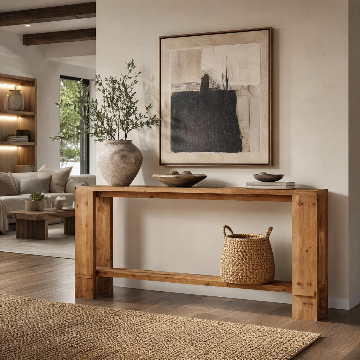 71" Solid Wood Console Table with Storage Y2922