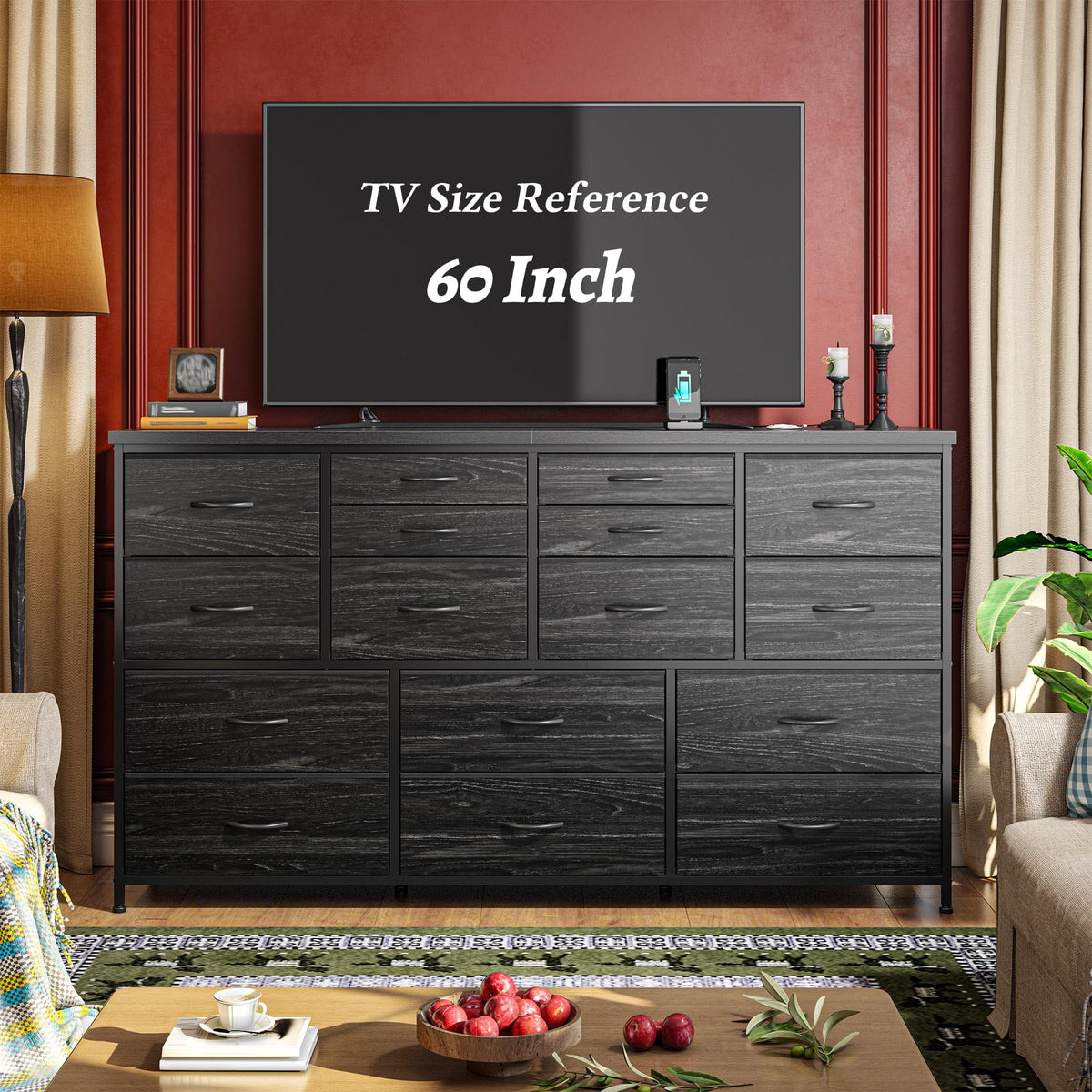 Black Dresser with 16 Fabric Drawers R2201