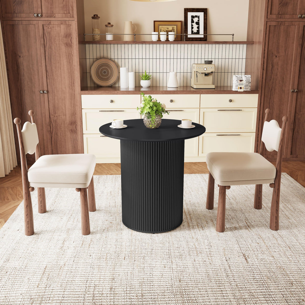 31.5" Round Dining Table with Fluted Wood Base R387