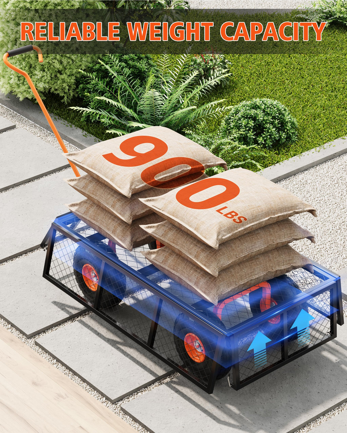 Heavy Duty Steel Garden Cart 900 LBS Capacity 3 in 1 Pullable Wagon with 10 in Wheels Z47256