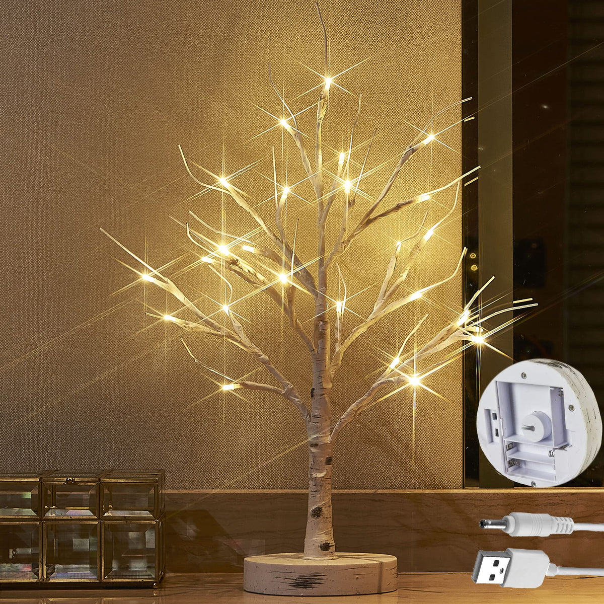 Lighted Birch Tree with Timer 18IN 24 LED C487
