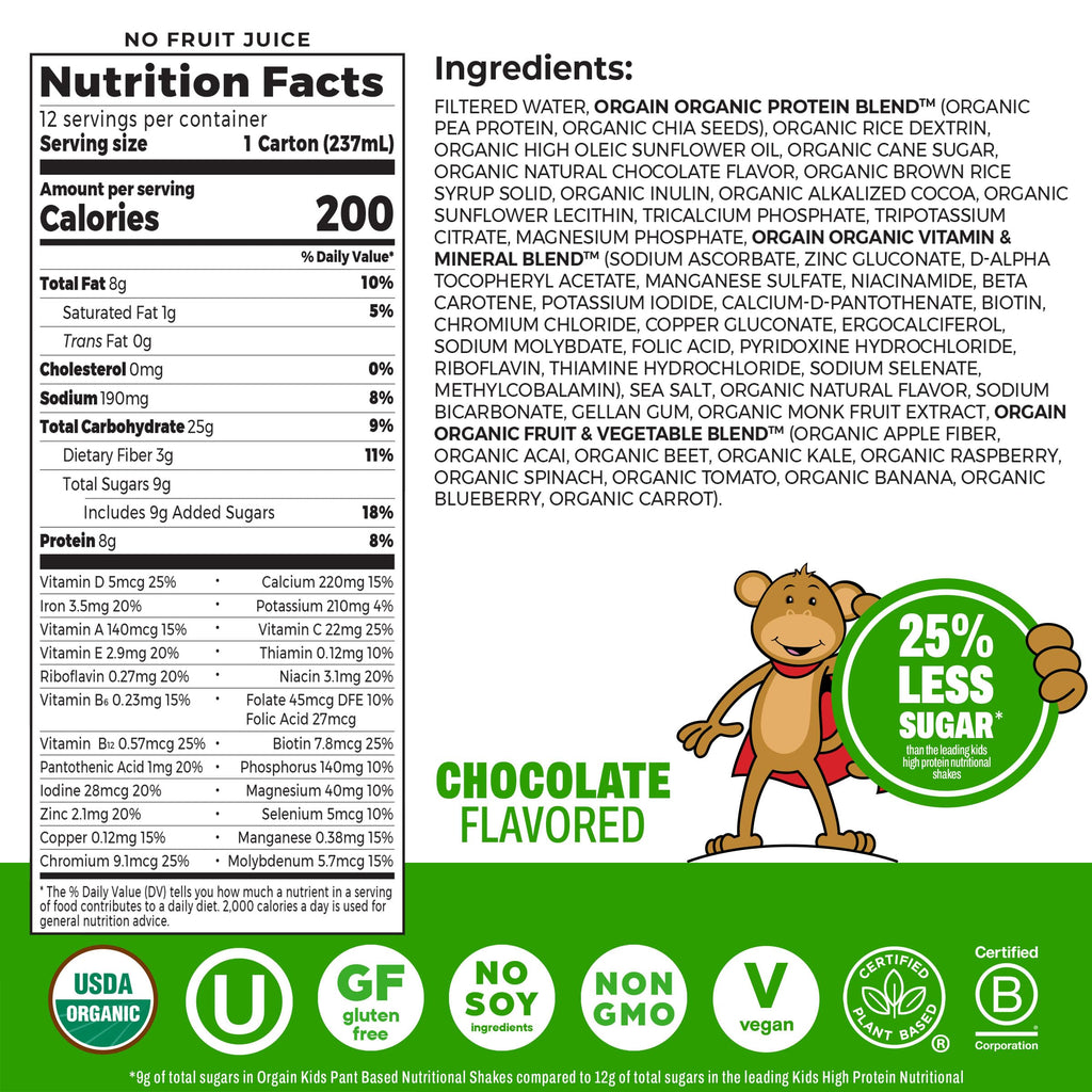 Organic Vegan Kids Protein Shakes Chocolate 8 Fl Oz 12 Pack X712760